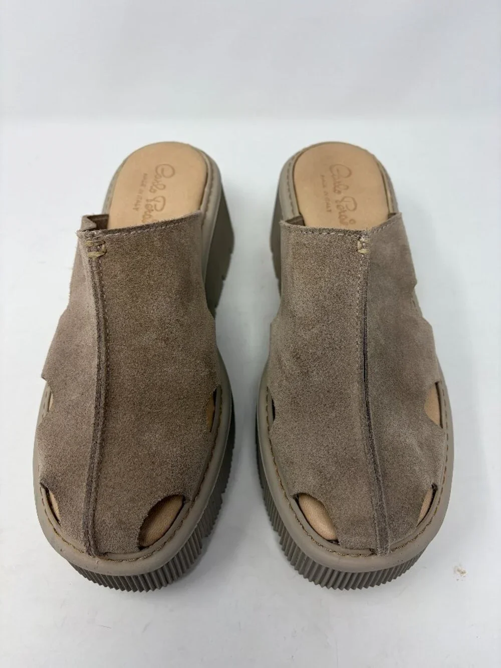 Carlo Pera platform clog sandals taupe suede EU 41 women's beige slides